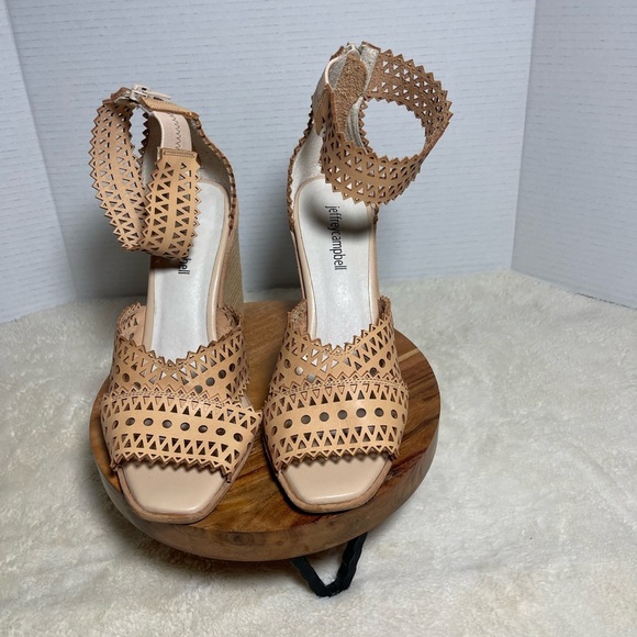 REVOLVE Jeffrey Campbell Tan Wedge Sandals with Lattice Design - Picture 4 of 11